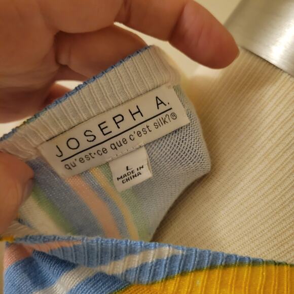 90s Floral Stripe Button Up Cardigan Joseph A Multicolor Large 3/4 Sleeve - Picture 7 of 8